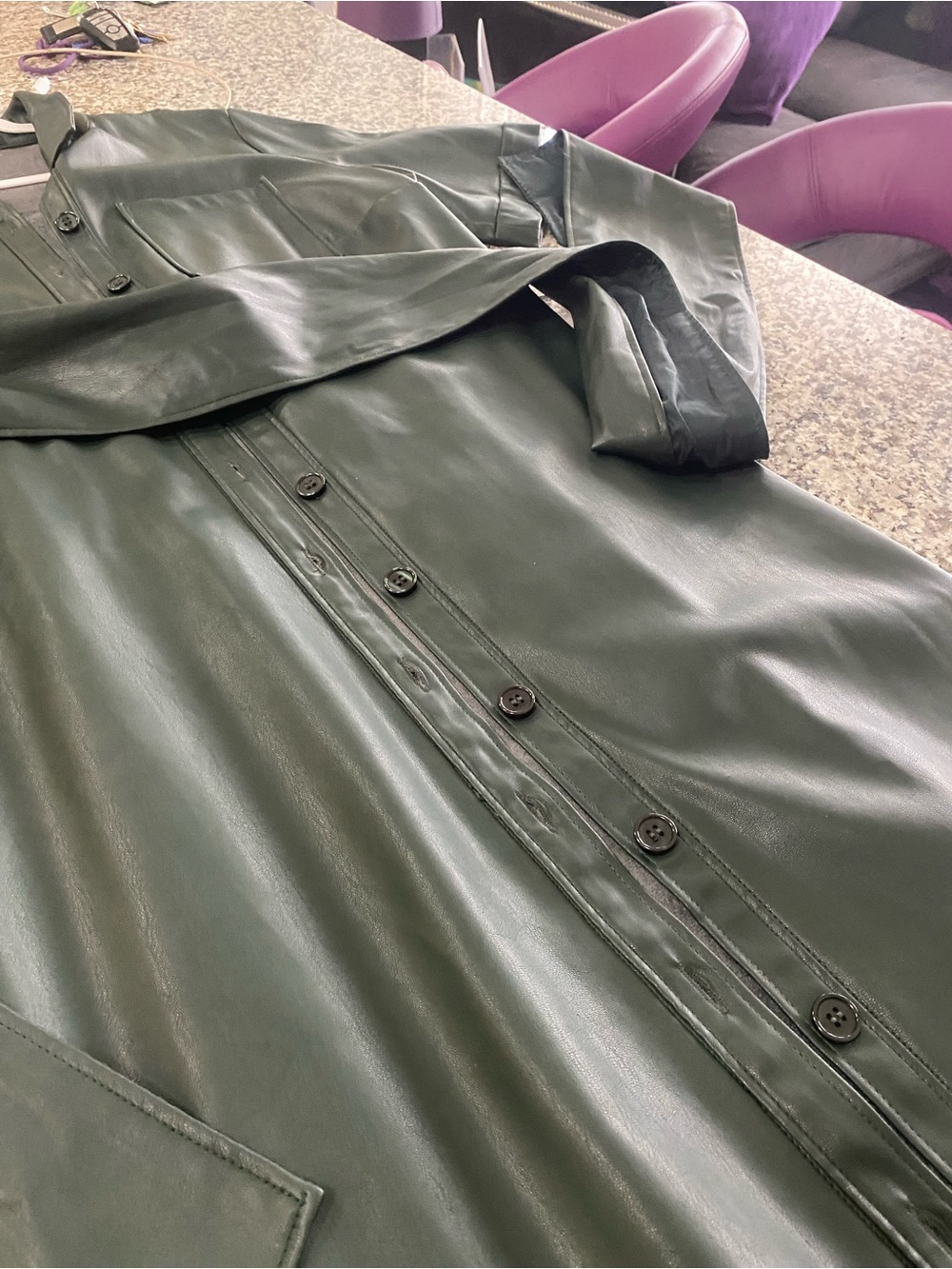 Eloquii Dark Green Faux Leather Shirt Dress - Picture 4 of 5